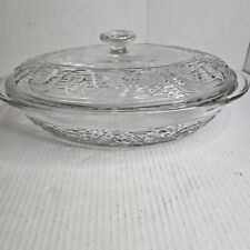 Vintage Oval Clear Glass Casserole Dish Oven Proof Raised Flowers 11 X 3 X 8 picture