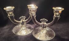 Vintage Double Arm Candelabra Etched Base Candle Holder Pair picture