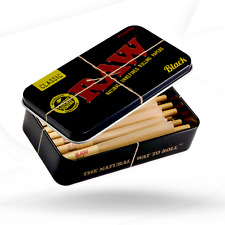 RAW Black 1 1/4 Cone Bundle with Protective Tin Box picture