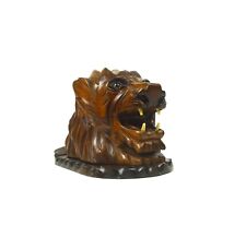 STUNNING FRENCH ANTIQUE WOODEN LION HEAD HANDCARVED CIGARETTE DISPENSER 1900 picture