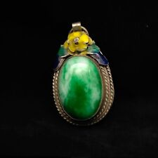 100% Natural Jade & Tibetan Silver Hand Inlaid Hand Painted Cloisonne Pendant picture