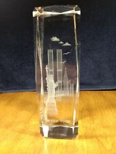 Vintage Laser Etch Hologram Crystal Paperweight NYC Landmarks Incl. Twin Towers picture