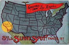 1924 Vintage Antique Postcard Los Angeles California USA Map Sunshine Banner picture
