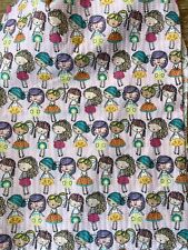 Vintage Cotton Fabric ‘70’s Girls Posing With Tiny Fruit Skirts - Cute 27.5x16.8 picture