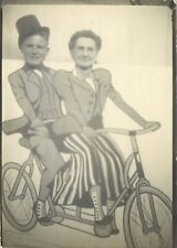 c1910 Small Studio Prop Photo Young Man & Older Woman Ride Tandem Bicycle  picture