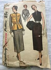Vintage 1949 Simplicity 3113 Dress & Sleeveless Jacket Sewing Pattern 30 Bust picture
