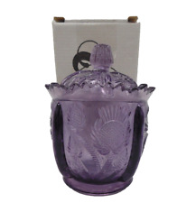 Vintage Fenton Glass Lidded Sawtooth Jar Purple Thistle Trinket Candy Jar picture