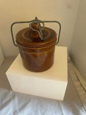 Vintage Brown Glaze Crock with Bale Closure and lid  W/ Gasket 5” Tall picture