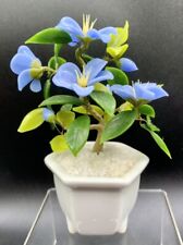 1950's Vintage Blue And Yellow Glass Flowers In Pot Bonsai Japan Sticker. picture