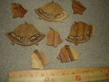 8 Hand Carved Olive Wood Christmas Ornaments, 3 LG. DOUBLE BELLS 5 SM BELLS picture