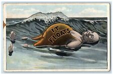 c1910's Fat Man Big Stomach It Floats Beach Surf Unposted Antique Postcard picture