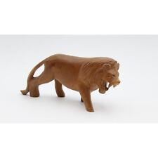 Wooden Hand Carved Walking Roaring Lion Figurine picture