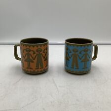 Two (2) Vintage Hornsea Mugs Olive Turquoise & Orange People picture