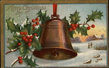 Christmas bell series holly snow house AMP c1910 SUSAN BLOOM Beaver Falls PA picture
