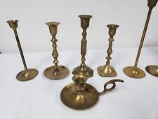 7 Vintage Solid Brass Candle Stick tape Holders Party Weddings Lot 2.5 to 9in H picture