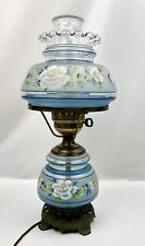 Vintage Quoizel Hand Painted Blue Frost Hurricane Lamp Dual Lighted 1973 picture