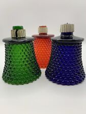 Set of 3 Round Hobnail Votive Cup Candle Holders Peglite Red Cadmium, Green Blue picture