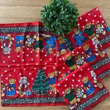 set of 12 vintage 1987 Lucy Rigg Christmas Teddy Bear Square Reusable Napkins picture