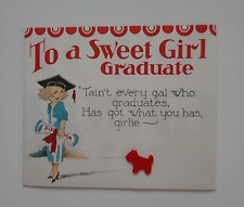 1939 Vtg DECO GIRL GRADUATE w LUCKY Keepsake Red SCOTTY Dog Multi Fold Out CARD picture