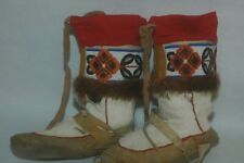 Fine Pair of Native American Beaded Fur Buckskin Mukluks Boots size 8-8.5 picture