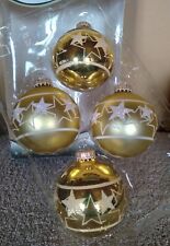 Vtg Christmas By Krebs Elegant Glass Ornaments Set 4 Gold & White Glitter Stars  picture