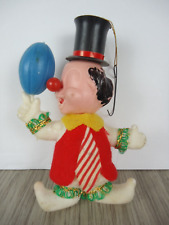 VTG Flocked Clown Ornament Blue Balloon 4.25 in Red Tie Hat Red Nose Christmas picture