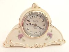 Vintage Bulova Porcelain Mantle Desk Clock Off White Gold with Purple Flowers  picture