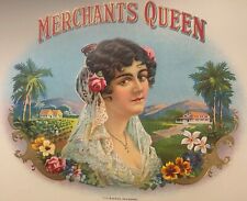 Antique Vintage 1900s - 1920s Merchants Queen Gold Embossed Cigar Label picture