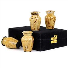 Set of 4 Keepsake Cremation Mini Funerary Urns with Velvet Box, Caramel Brown picture