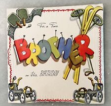 Vtg Happy Birthday Brother Greeting Card Scalloped Edge Foil Accent Embossed picture