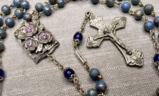 Vintage Rosary Ghirelli Pink Mary Centerpiece Blue Beads Christian A1 picture