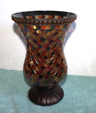 PartyLite 12'' Tall Global Fusion Hurricane Stained Glass Mosaic Candle Holder picture