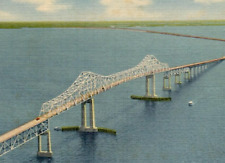 Vintage Linen Postcard Florida's Sunshine Skyway Longest Structure Over Water FL picture