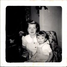 1952 Big Eyed Little Girl Posing w/ Young Pretty Mommy FOUND B+W Photo 00620 picture
