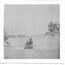 Vintage FOUND PHOTOGRAPH bw A DAY AT THE BEACH Original Snapshot 19 23 G picture