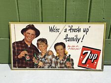 Vtg 1948 7-Up Soda Fishing Family Lithograph Advertising Cardboard Sign Display picture