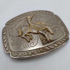 Bucking Bronco Rodeo Belt Buckle Silver with Gold Color Horse Cowboy Large picture
