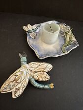 Heather Goldmine Vintage Pottery 2 piece Dragonfly and Candle Tray 2000 picture