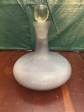 Vintage Blown Glass Decanter/Perfume Bottle Fluted Frosted Light Blue W/Stopper picture