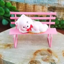 Vintage TOMA Pink Teddy Bear on Metal Bench Ceramic Miniature Figurine Taiwan picture
