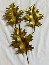 Vintage Metal Wall Hanging Brass Oak Leaves Home Interior Lot Of 3 MCM Decor picture