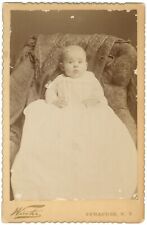 CIRCA 1890'S Named CABINET CARD Adorable Baby White Dress Winter Syracuse, NY picture