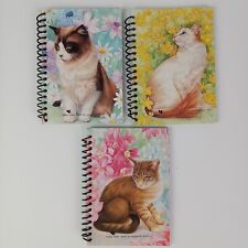 3 Vtg Cat Mini Notebooks Kitty Flowers 90s Lined Pages Spiral Yung Hsin READ picture
