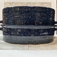 REED Covered Blue Enamel Roaster Pan w/Lid & Insert 14x9x7” Vintage *Damaged* picture