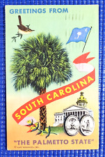 Vtg 1951 Greetings from South Carolina The Palmetto State SC Rock Hill Postcard picture