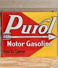 Antique Vintage Old Style Purol Oil Gas Metal Steel Sign picture