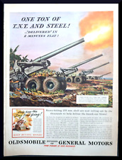 1945 Oldsmobile by General Motors Ad WW II Heaving-Hitting Long Tom Cannons picture