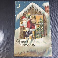 1900'sAntique Santa Sneaking Window Embossed postcard 