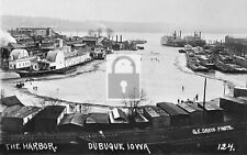 Birds Eye View Steamer Boat Harbor Dubuque Iowa IA Reprint Postcard picture