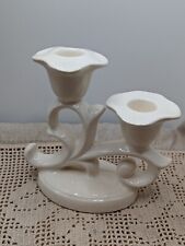 Vintage~Ceramic Tulip Flower Shaped Cream Two Armed Candlestick~ Made In Japan picture